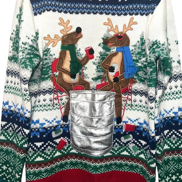 Unisex Blizzard Bay Ugly Christmas Sweater With Reindeers and Bottle Holder SM - Picture 10 of 10